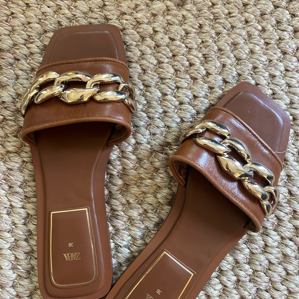Zara Chain Slide Sandal Square Toe